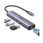 UGREEN 60600 USB-C to 3×USB-A 3.0 Hub Up to 5Gpbs + RJ45 (1000M) Ethernet Adapter